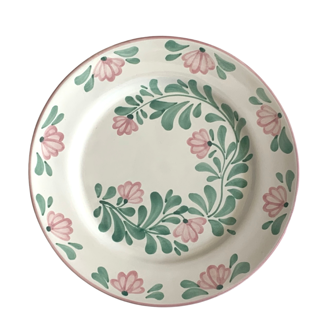 Grande assiette à fleurs roses et vertes - Gina Molleni