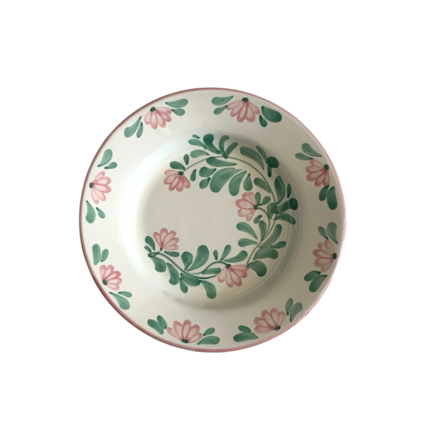 Assiette creuse à fleurs roses et vertes - Gina Molleni