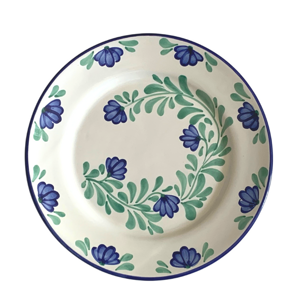 Grande assiette à fleurs bleues et vertes - Luisa Molleni