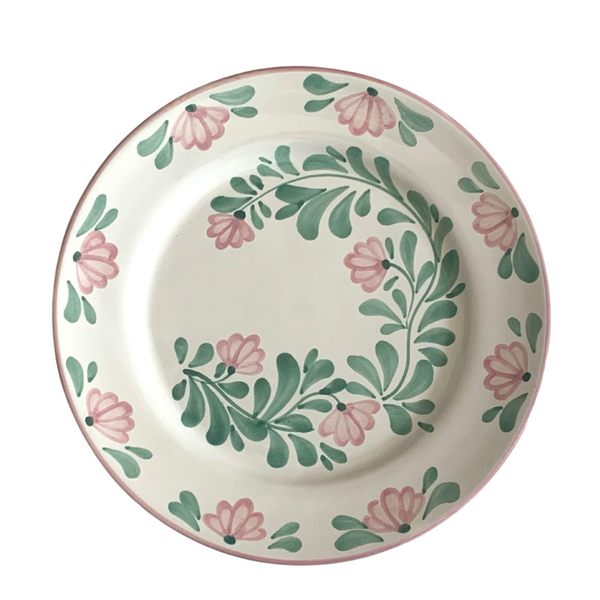 Grande assiette à fleurs roses et vertes - Gina Molleni 