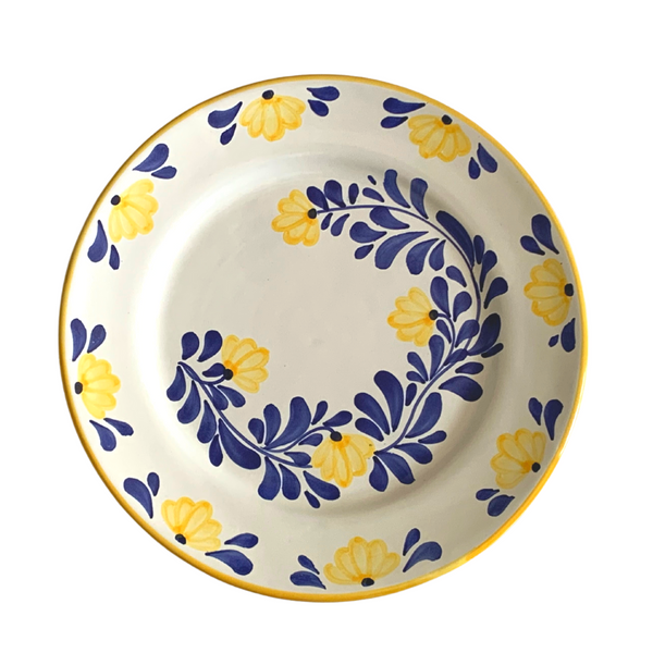 Grande assiette à fleurs jaunes et bleues - Miuccia Molleni