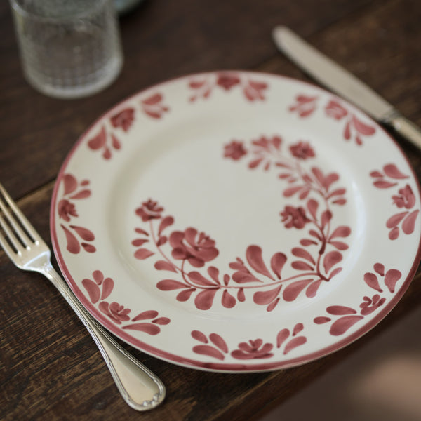 Assiette à fleurs rouges en céramique italienne - vintage - Molleni